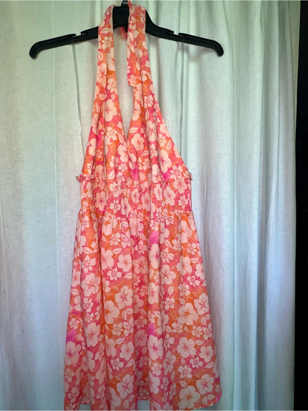Halter Floral A-Line Sundress in Coral Pink & Orange
